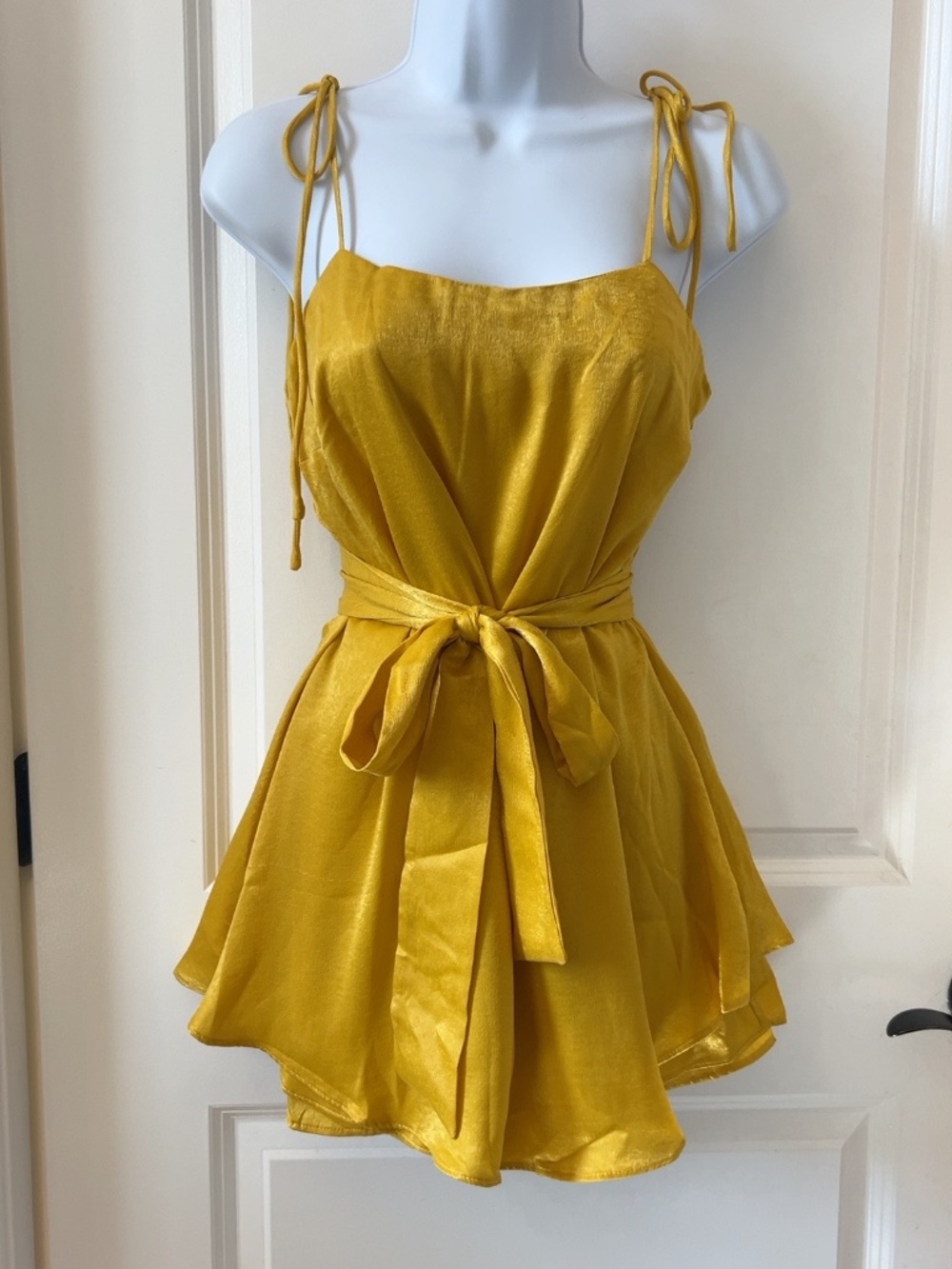 Endless Rose Gold Satin Tie Strap Belted Romper Dress XS